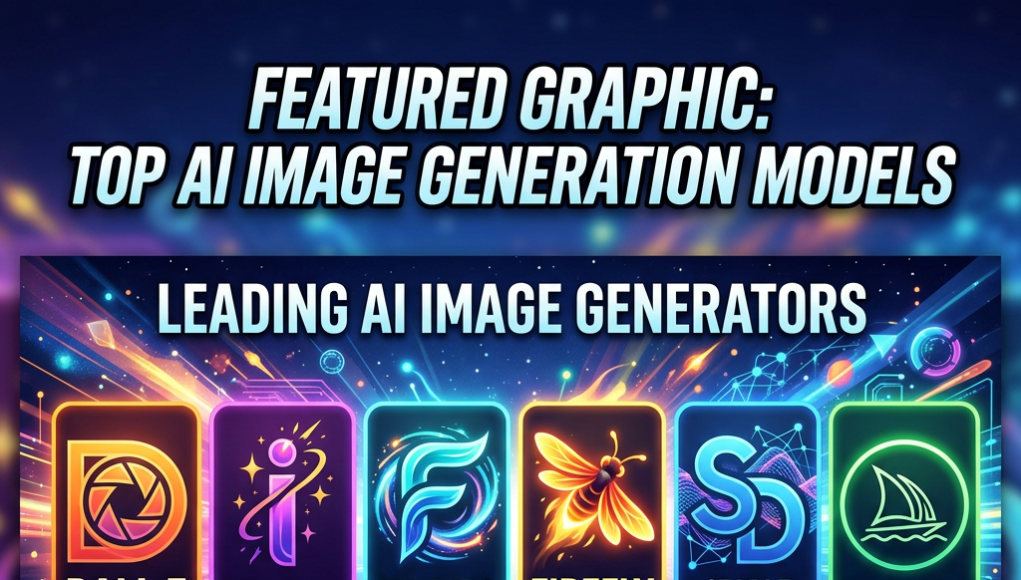 Leading AI image generation models overview Logos of leading AI image generators including DALL·E, Ideogram, Flux, Adobe Firefly, Stable Diffusion, and Midjourney