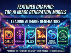 IMAGE GENERATION FOR MY SOCIAL MEDIA POSTS HAS BEEN STRESS FREE LATELY. Logos of leading AI image generators including DALL·E, Ideogram, Flux, Adobe Firefly, Stable Diffusion, and Midjourney