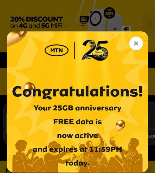 MTN 25GB Free Data Offer: How to Redeem the Free 25GB Data Today